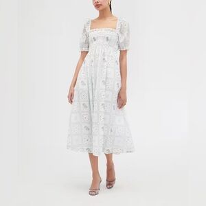 Hill House Home Scarlet Midi Nap Dress in White Floral Patchwork, Size Small